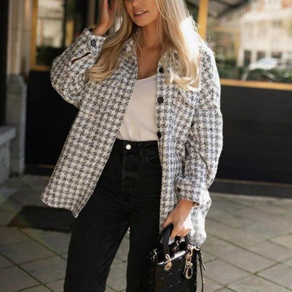 women's jackets vintage woman loose plaid textured coat autumn-winter fashion ladies white soft outerwear female casual oversized, Black;brown
women's jackets vintage woman loose plaid textured coat autumn-winter fashion ladies white soft outerwear female casual oversized, Black;brown