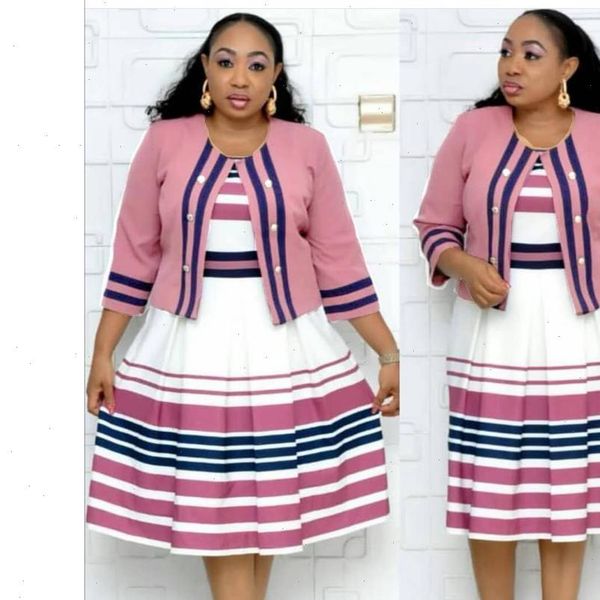 2021 summer plus size women twice piece set short coat with knee length dress striped print two piece set casual suit, Gray
2021 summer plus size women twice piece set short coat with knee length dress striped print two piece set casual suit, Gray