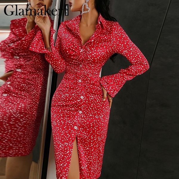 glamaker polka dot printed red fashion midi dress winter autumn satin office ladies buttons new style elegant dress 210316, Black;gray
glamaker polka dot printed red fashion midi dress winter autumn satin office ladies buttons new style elegant dress 210316, Black;gray