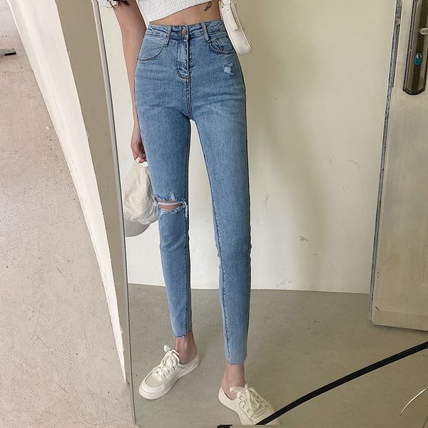 female fashion new popular personality high waist torn nine stitches pants thin jeans stretch q536, Blue
female fashion new popular personality high waist torn nine stitches pants thin jeans stretch q536, Blue
