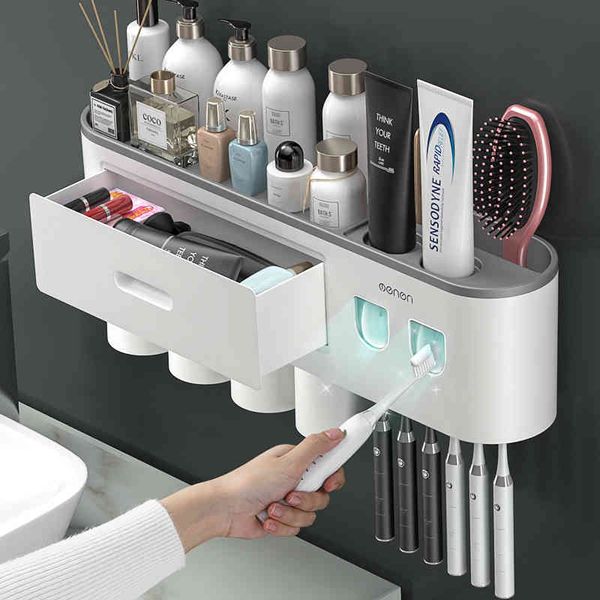 magnetic adsorption inverted toothbrush holder double automatic toothpaste squeezer dispenser storage rack bathroom accessories
magnetic adsorption inverted toothbrush holder double automatic toothpaste squeezer dispenser storage rack bathroom accessories