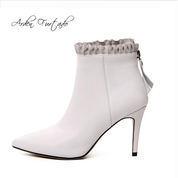 boots fashion women's shoes pointed toe stilettos heels zipper elegant ladies ruffles brown white genuine leather ankle 9cm, Black
boots fashion women's shoes pointed toe stilettos heels zipper elegant ladies ruffles brown white genuine leather ankle 9cm, Black