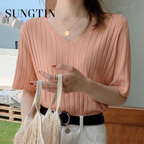 women's t-shirt sungtin summer solid knitted t shirts for women casual classic v neck half sleeve tee korean fashion sweet white shirt
women's t-shirt sungtin summer solid knitted t shirts for women casual classic v neck half sleeve tee korean fashion sweet white shirt