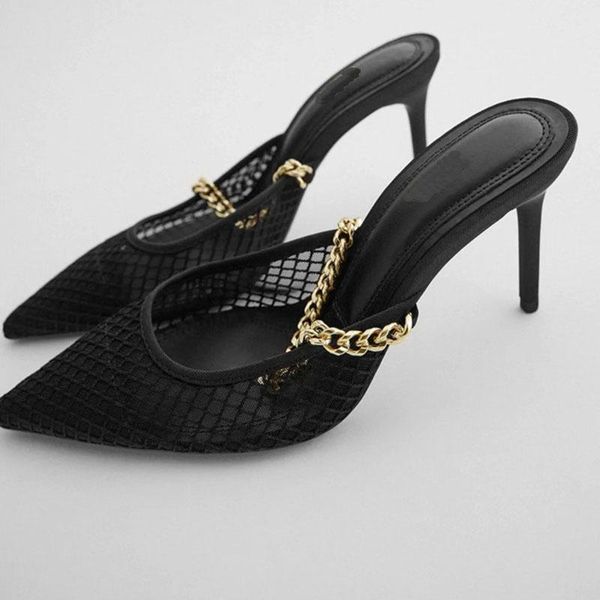 slippers breathable mesh mules shoes women slip on slides thin high heels 8cm pointed toe pumps for party chain fashion chaussures, Black
slippers breathable mesh mules shoes women slip on slides thin high heels 8cm pointed toe pumps for party chain fashion chaussures, Black
