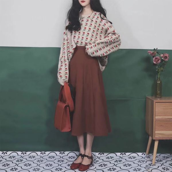 autumn two piece set women red midi skirt long sleeve woman oversize flower sweater pullover korean vintage harajuku lounge wear, Black
autumn two piece set women red midi skirt long sleeve woman oversize flower sweater pullover korean vintage harajuku lounge wear, Black