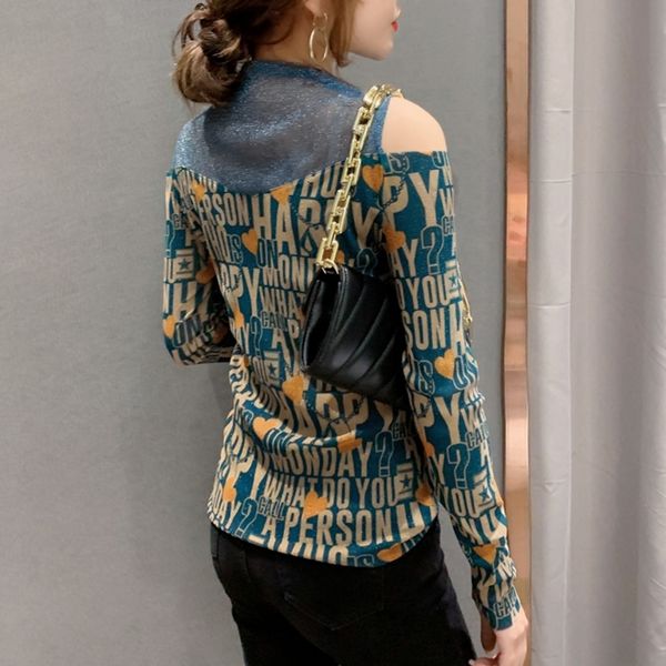 2021 new fall winter korean style t-shirt fashion shiny print diamonds off shouder patchwork mesh women ropa mujer tees t09111l 5w, White
2021 new fall winter korean style t-shirt fashion shiny print diamonds off shouder patchwork mesh women ropa mujer tees t09111l 5w, White