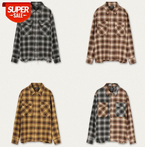 represent fw flannel plaid two-color stitching handmade hem destruction street shirt color matching male #z044, White;black
represent fw flannel plaid two-color stitching handmade hem destruction street shirt color matching male #z044, White;black