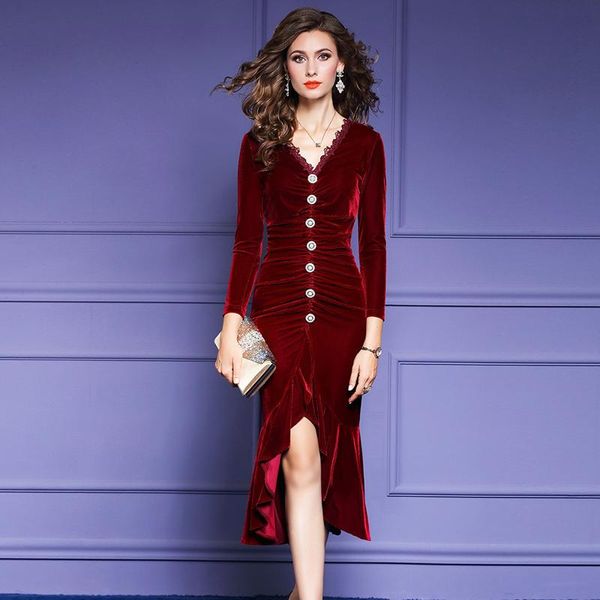 casual dresses elegant autumn winter women vintage velvet dress irregular ruffle trumpet wedding robe femme cocktail party vestidos red, Black;gray
casual dresses elegant autumn winter women vintage velvet dress irregular ruffle trumpet wedding robe femme cocktail party vestidos red, Black;gray