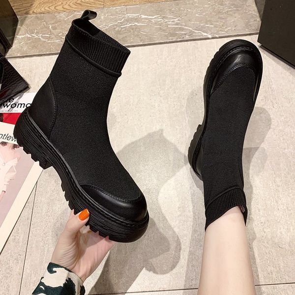 net red martin 2021 autumn winter korean fashion british style short boots thick soled elastic thin sock, Black
net red martin 2021 autumn winter korean fashion british style short boots thick soled elastic thin sock, Black
