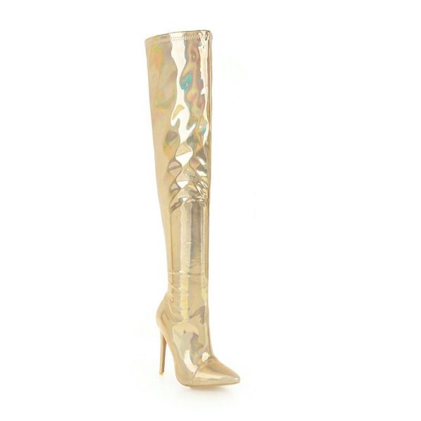 high heel pointed knee-high women's boots wind patent leather thin heel, Black
high heel pointed knee-high women's boots wind patent leather thin heel, Black