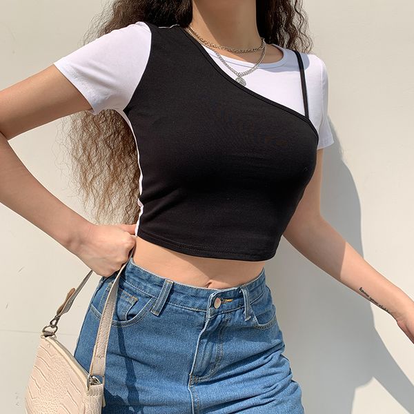 harajuku patchwork short sleeve t-shirt for women o-neck slim outfits gothic crop 2021 summer casual basic tee, White
harajuku patchwork short sleeve t-shirt for women o-neck slim outfits gothic crop 2021 summer casual basic tee, White