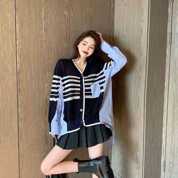 korean fashion splicing striped button loose lrregular sweater coat women autumn long sleeve knitted cardigan outfit, White;black
korean fashion splicing striped button loose lrregular sweater coat women autumn long sleeve knitted cardigan outfit, White;black