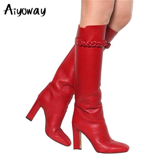 boots aiyoway women knee high spring autumn block heel square toe tall female shoes red big size, Black
boots aiyoway women knee high spring autumn block heel square toe tall female shoes red big size, Black