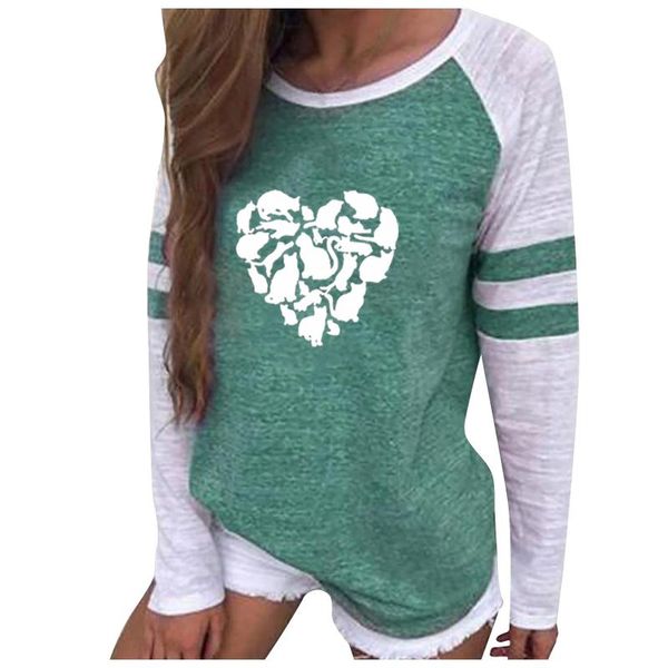women's loving cat printing fashion t-shirt female leisure long sleeve round neck casual loose patchwork elastic femme, White
women's loving cat printing fashion t-shirt female leisure long sleeve round neck casual loose patchwork elastic femme, White