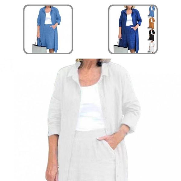 women's two piece pants knee length comfy solid long sleeve women shorts suit female set turn down collar for working, White
women's two piece pants knee length comfy solid long sleeve women shorts suit female set turn down collar for working, White