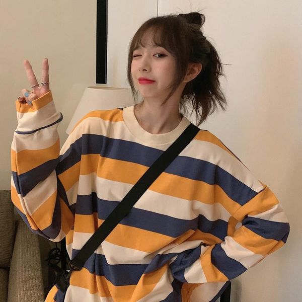 women's hoodies & sweatshirts autumn korean harajuku women chic lazy wind o neck striped hit color all-match loose thin for student, Black
women's hoodies & sweatshirts autumn korean harajuku women chic lazy wind o neck striped hit color all-match loose thin for student, Black