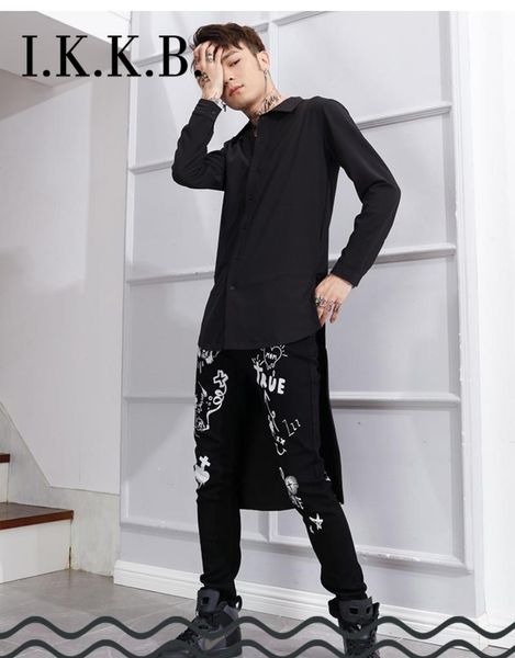 men's casual shirts slim fit long sleeve shirt black front short back over knee white spring and autumn versatile stage fashio, White;black
men's casual shirts slim fit long sleeve shirt black front short back over knee white spring and autumn versatile stage fashio, White;black