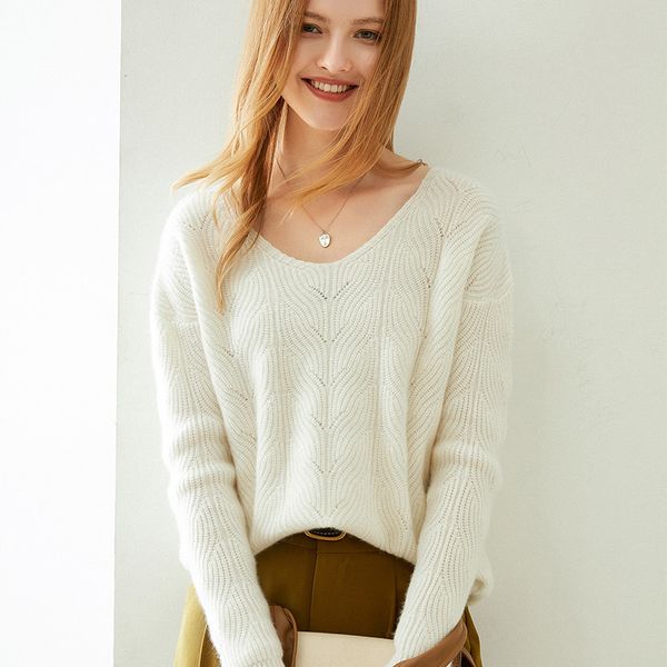 women's two piece pants cashmere sweater autumn winter gola v looses 100% pure, White
women's two piece pants cashmere sweater autumn winter gola v looses 100% pure, White