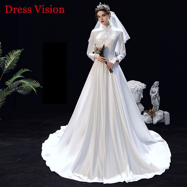 2021 muslim vintage lace satin wedding vestido noiva robe de mariage 1nlb, White 
2021 muslim vintage lace satin wedding vestido noiva robe de mariage 1nlb, White