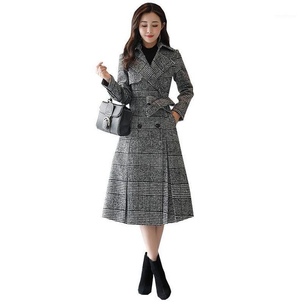 women's wool & blends tartan coats female long section korean 2021 autumn and winter models slim waist check woolen windbreaker coat, Black
women's wool & blends tartan coats female long section korean 2021 autumn and winter models slim waist check woolen windbreaker coat, Black