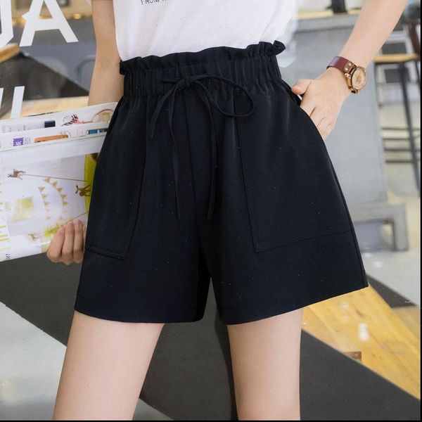women above knee fashion summer shorts lady home casual solid wide leg loose short pants high waist stretched capris, White;black
women above knee fashion summer shorts lady home casual solid wide leg loose short pants high waist stretched capris, White;black