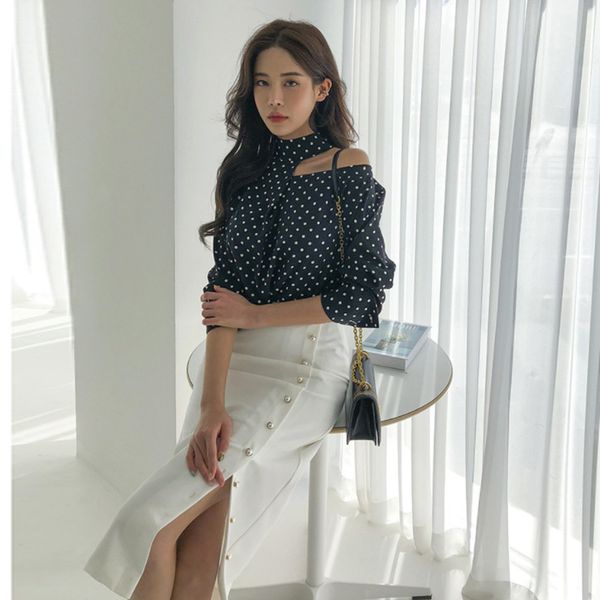 2021 new women elegant summer off shoulder polka dot shirt sheath bodycon single breasted pencil skirt two pieces set l2s5, White
2021 new women elegant summer off shoulder polka dot shirt sheath bodycon single breasted pencil skirt two pieces set l2s5, White
