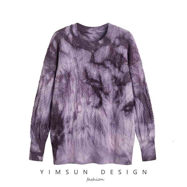 women's knits & tees tie dyed female sweater fall and winter loose version wear lazy purple wind knit pullover's torsion vji7, White
women's knits & tees tie dyed female sweater fall and winter loose version wear lazy purple wind knit pullover's torsion vji7, White