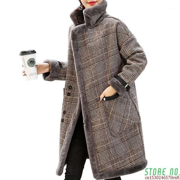 women's wool & blends women plaid coat autumn winter coats mid-long imitate lamb warm jacket single-breasted blended woolen outwea, Black
women's wool & blends women plaid coat autumn winter coats mid-long imitate lamb warm jacket single-breasted blended woolen outwea, Black