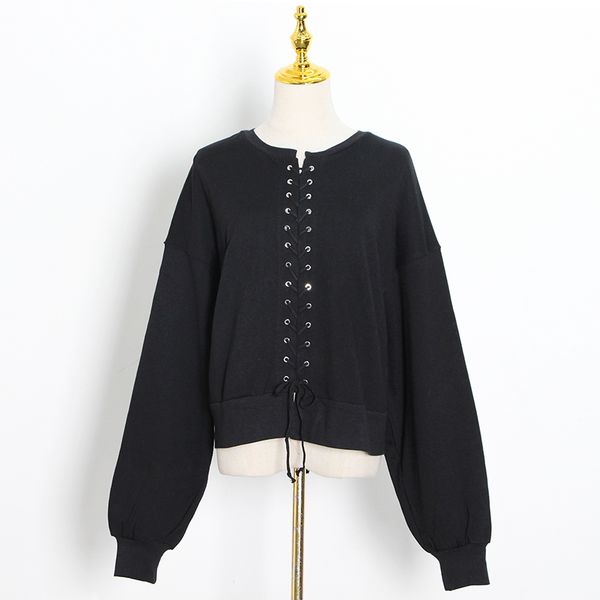 splicing bandage hit color sweatshirt for women o neck long sleeve lace up hollow out casual short female fall, Black
splicing bandage hit color sweatshirt for women o neck long sleeve lace up hollow out casual short female fall, Black