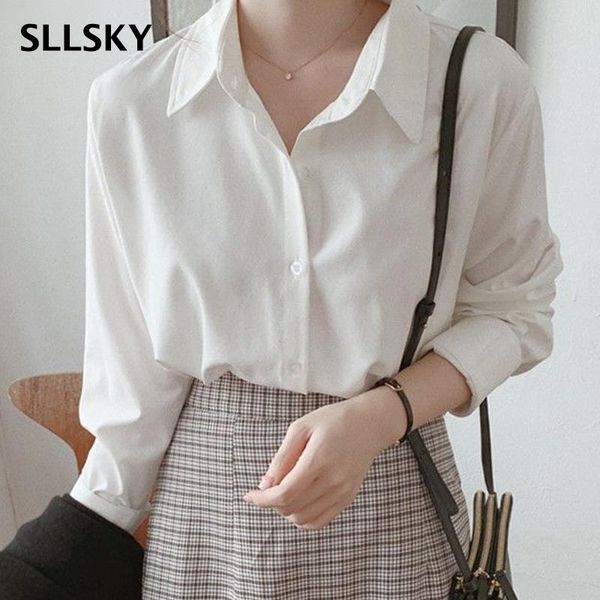 women's blouses & shirts sllsky casual solid women turn-down collar loose elegant retro workwear single breasted shirt 2021 spring, White
women's blouses & shirts sllsky casual solid women turn-down collar loose elegant retro workwear single breasted shirt 2021 spring, White
