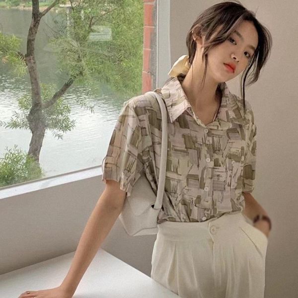 women's blouses & shirts casual short sleeve chiffon blouse print shirt women turn-down collar single breasted, White
women's blouses & shirts casual short sleeve chiffon blouse print shirt women turn-down collar single breasted, White