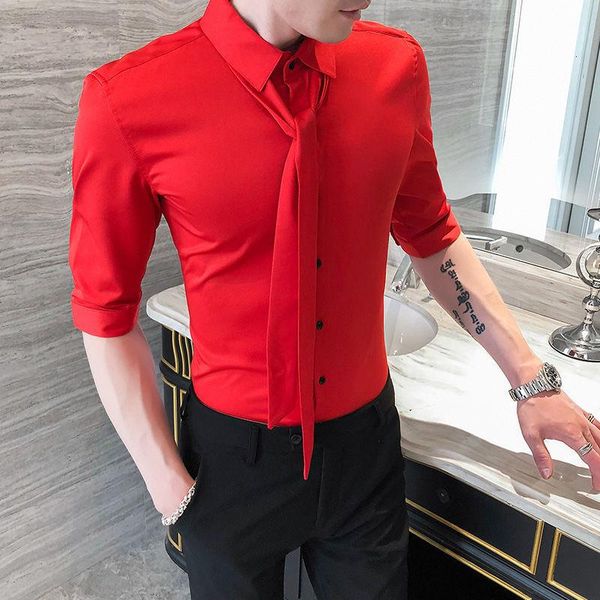 men's casual shirts red button up shirt men british style 2021 summer korean slim fit s-5xl camisa social masculina lace tie mens, White;black
men's casual shirts red button up shirt men british style 2021 summer korean slim fit s-5xl camisa social masculina lace tie mens, White;black