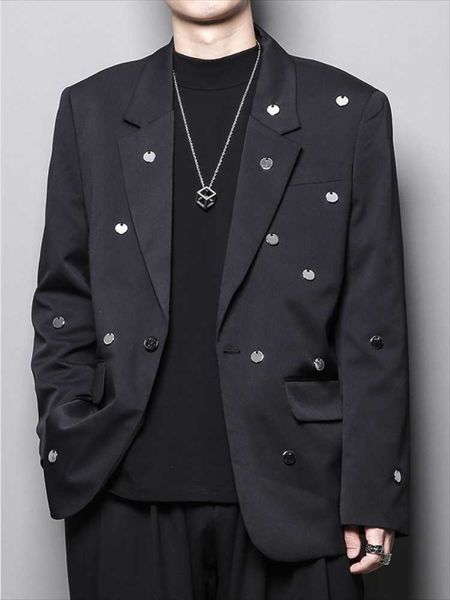 men's suits & blazers leisure suit coat spring and autumn black lapel multi-button decentralized decorative personality fashion, White;black
men's suits & blazers leisure suit coat spring and autumn black lapel multi-button decentralized decorative personality fashion, White;black