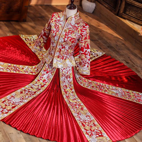 customized dress show wo bride chinese wedding toast slim dragon phoenix drilled out of the pavilion s, Black
customized dress show wo bride chinese wedding toast slim dragon phoenix drilled out of the pavilion s, Black