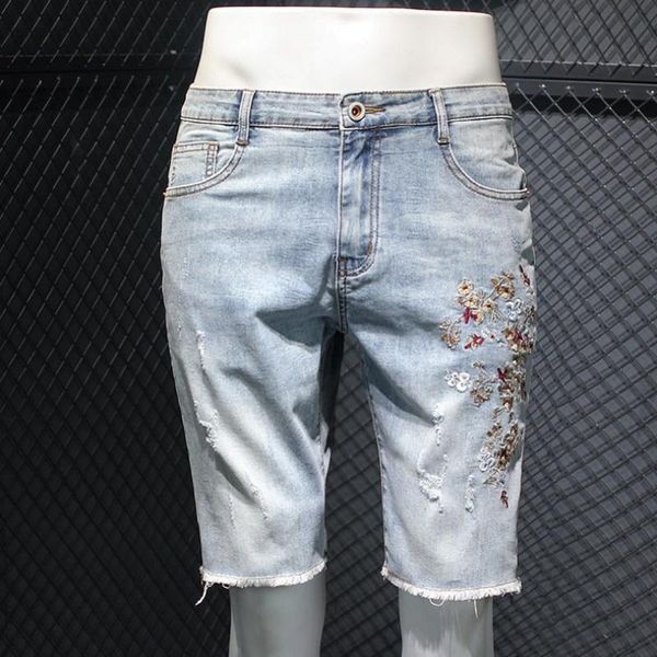 men's jeans vintage light blue denim shorts men personality embroidery knee length straight trousers summer lightweight casual mens
men's jeans vintage light blue denim shorts men personality embroidery knee length straight trousers summer lightweight casual mens