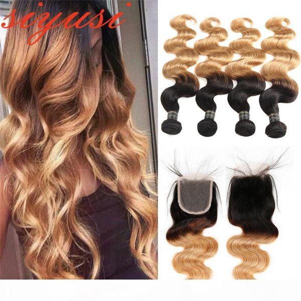 ombre t1b 27 brazilian body wave 3 bundles with 4x4 lace closure 2 tone color black to honey blonde human hair weft with closure, Black;brown
ombre t1b 27 brazilian body wave 3 bundles with 4x4 lace closure 2 tone color black to honey blonde human hair weft with closure, Black;brown