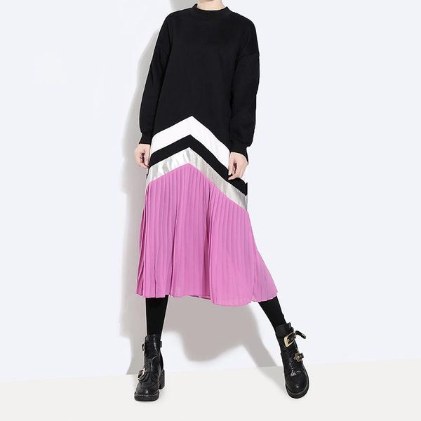 casual dresses 2021 autumn runway dress women fashion hit colors pleated drsss thickening fleece large size striped long vesido f1831, Black;gray
casual dresses 2021 autumn runway dress women fashion hit colors pleated drsss thickening fleece large size striped long vesido f1831, Black;gray