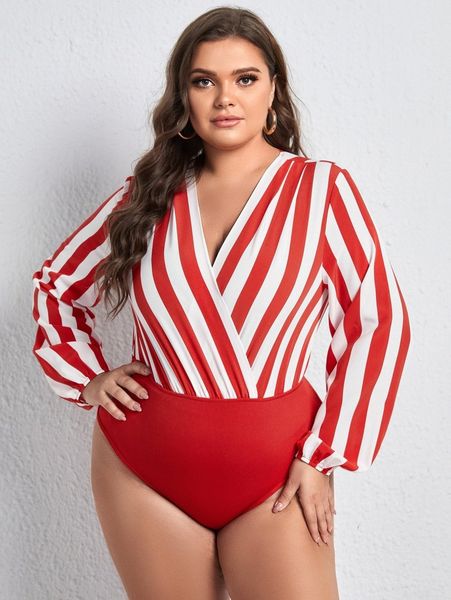 plus striped wrap bodysuit x7t8#, Black
plus striped wrap bodysuit x7t8#, Black