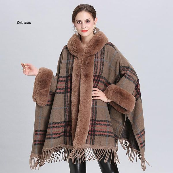 women's wool & blends female oversize tassel knitted plaid coat faux fur neck women long sleeve cardigan loose cloak winter warm, Black
women's wool & blends female oversize tassel knitted plaid coat faux fur neck women long sleeve cardigan loose cloak winter warm, Black