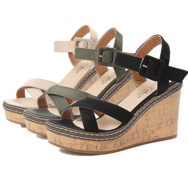 summer women's wedge buckle suede open-toe sandals waterproof platform design fashionable heightened mature women's sandals, Black
summer women's wedge buckle suede open-toe sandals waterproof platform design fashionable heightened mature women's sandals, Black