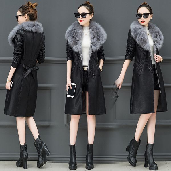 women's winter new in addition thin velvet leather jacket outerwear iiv1, Black