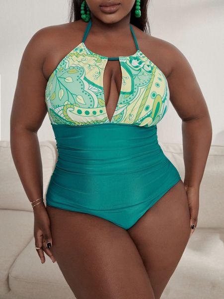 plus graphic ruched halter one piece swimsuit n8gn#, Black
plus graphic ruched halter one piece swimsuit n8gn#, Black