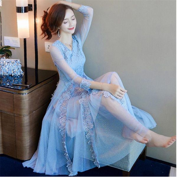 casual dresses women party dress elegant vintage hollow out floral lace spring summer blue patchwork slim vestido maxi robe f752, Black;gray
casual dresses women party dress elegant vintage hollow out floral lace spring summer blue patchwork slim vestido maxi robe f752, Black;gray