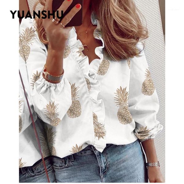 women's blouses & shirts yuanshu women long sleeve ruffles neck office lady blouse print shirt loose streetwear, White
women's blouses & shirts yuanshu women long sleeve ruffles neck office lady blouse print shirt loose streetwear, White