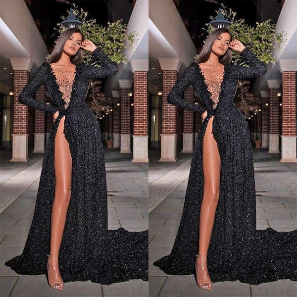 party dresses arabic dubai black sequined a line evening sheer neck glitter long sleeve gowns red carpet fashion prom quinceaner, White;black
party dresses arabic dubai black sequined a line evening sheer neck glitter long sleeve gowns red carpet fashion prom quinceaner, White;black