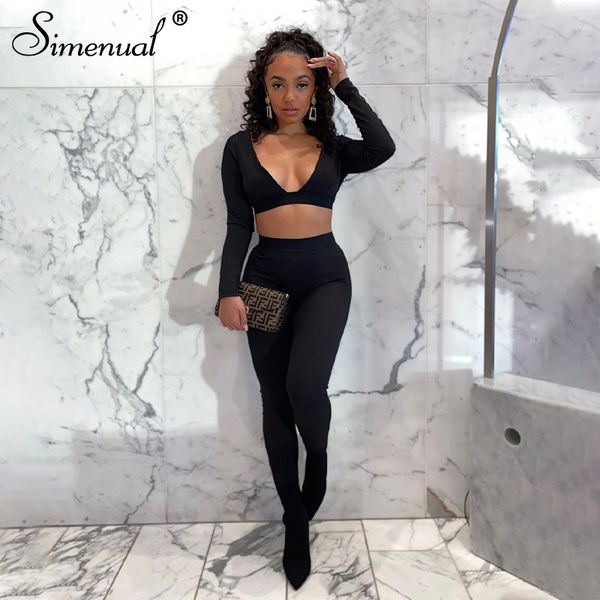 v neck solid casual matching sets women long sleeve crop and leggings 2 piece outfits workout ribbed skinny pj set, White;black
v neck solid casual matching sets women long sleeve crop and leggings 2 piece outfits workout ribbed skinny pj set, White;black