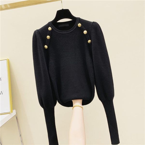 women's sweaters 2021 autumn and winter korean style loose jumper puff sleeve round neck pullover button sweater female knitwear top, White;black
women's sweaters 2021 autumn and winter korean style loose jumper puff sleeve round neck pullover button sweater female knitwear top, White;black