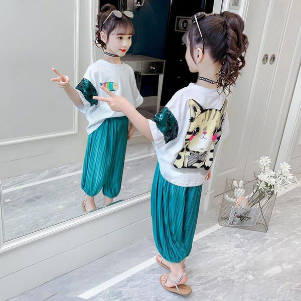 summer girls fashion outfits clothes children short sleeve cartoon sequins t shirt soft pants suit toddler kids tracksuit 3-12y, White
summer girls fashion outfits clothes children short sleeve cartoon sequins t shirt soft pants suit toddler kids tracksuit 3-12y, White