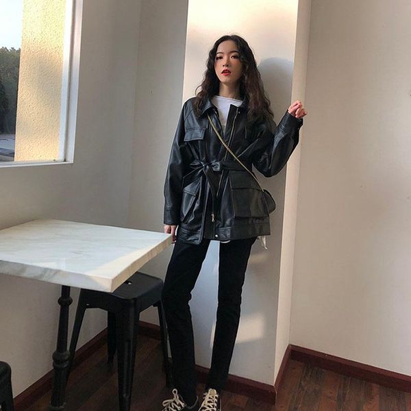 women's leather & faux mid-length black pu coats women jacket autumn vintage motor biker jackets elegant with belt waist big pockets
women's leather & faux mid-length black pu coats women jacket autumn vintage motor biker jackets elegant with belt waist big pockets