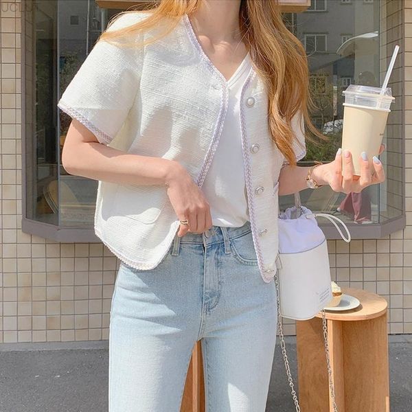 women's knits & tees korean chic french minority spring and summer clothing temperament small fragrance pearl button thin loose tweed j, White
women's knits & tees korean chic french minority spring and summer clothing temperament small fragrance pearl button thin loose tweed j, White